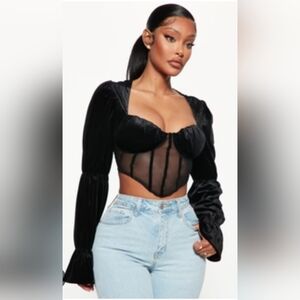 Fashion Nova Kilah Black Velvet Corset Top Full Sleeves XL Steampunk Goth